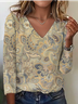 Print Casual V Neck Long Sleeve T-Shirt