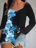 Women's Long Sleeve T-shirt Spring/Fall Royal Blue Geometric Printing Square Neck Daily Going Out Vintage Top