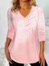 Women's Long Sleeve T-shirt Spring/Fall Pink Abstract Printing Jersey V Neck Daily Going Out Casual Top