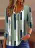 Women's Geometric Print V-Neck Long Sleeve Casual T-Shirt