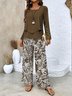 Square Neck Casual Botanical Pattern Loose Two-Piece Set