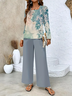 Street Loose Botanical Pattern Square Neck Two-Piece Set