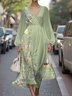 Puff Sleeve Floral Regular Fit V Neck Street Dress