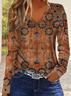 Women's Long Sleeve T-shirt Spring/Fall Yellow Brown Abstract Printing Jersey V Neck Daily Going Out Casual Top