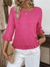 Crew Neck Simple Plain Bell Sleeve Loose Shirt