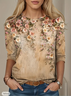 Women's Long Sleeve T-shirt Spring/Fall Khaki Floral Printing Jersey Crew Neck Daily Going Out Casual Top