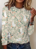 Women's Round Neck Long Sleeve Vintage Floral Casual T-Shirt
