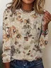 Women's Round Neck Long Sleeve Vintage Floral Casual T-Shirt