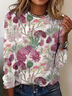 Women's Round Neck Long Sleeve Vintage Floral Casual T-Shirt