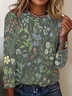 Women's Round Neck Long Sleeve Vintage Floral Casual T-Shirt