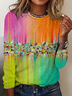 Women's Round Neck Long Sleeve Vintage Floral Casual T-Shirt