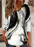 Women's Long Sleeve T-shirt Spring/Fall Black-white Abstract Printing Jersey Crew Neck Daily Going Out Casual Top