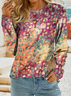 Women's Long Sleeve T-shirt Spring/Fall As Picture Abstract Printing Jersey Crew Neck Daily Going Out Casual Top