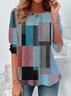 Women's Long Sleeve T-shirt Spring/Fall As Picture Abstract Plaid Printing Jersey Crew Neck Daily Going Out Casual Top