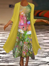 Women's Printing Floral Daily Going Out Two-Piece Set Yellow Casual Spring/Fall Coat With Skirt Matching Set