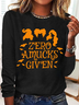 Holiday Round Neck Long Sleeve Halloween Letter Print T-Shirt