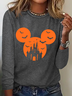 Holiday Round Neck Long Sleeve Halloween Letter Print T-Shirt