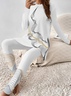 Women's Printing Abstract Daily Going Out Two-Piece Set White Casual Spring/Fall Top With Pants Matching Set