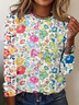Women Simple Floral Spring/Fall Commuting Loose Jersey Long Sleeve Regular H-Line T-shirts