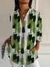 Women's Long Sleeve Shirt Spring/Fall Green Abstract Buckle Shirt Collar Regular Sleeve Daily Going Out Casual Top
