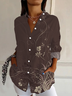Women's Long Sleeve Shirt Spring/Fall Brown Floral Buckle Shirt Collar Regular Sleeve Daily Going Out Casual Top