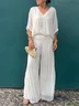 Women's Split Joint Plain Daily Going Out Two-Piece Set White Casual Summer Top With Pants Matching Set