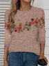 Women's Long Sleeve T-shirt Spring/Fall Dusty Pink Floral Printing Jersey Crew Neck Daily Going Out Casual Top