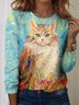 Women's Butterfly Flora Pattern Round Neck Long Sleeve T-Shirt