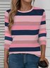 Women's Long Sleeve T-shirt Spring/Fall Pink Striped Printing Jersey Crew Neck Daily Going Out Casual Top