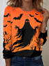Halloween Women's Abstract Vintage Long Sleeve Crew Neck T-Shirt