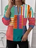 Women's Half-Zip Sweatshirt Striped Patchwork Pattern Casual Commuting