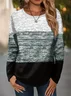 Women's Long Sleeve T-shirt Spring/Fall Gray Multicolor Block Printing Jersey Crew Neck Daily Going Out Casual Top