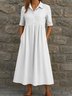Linen Plain Shirt Collar Casual Dress With No