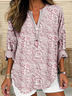 Women's Long Sleeve Blouse Spring/Fall Pink Floral Printing Cotton-Blend V Neck Daily Going Out Casual Top