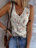 Cotton Casual Floral V Neck Tank Top