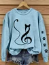 Women's Music Note Inspired Cat Print Sweatshirt