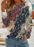 Women's Long Sleeve T-shirt Spring/Fall As Picture Floral Printing Jersey Crew Neck Daily Going Out Casual Top