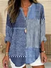 Women's Long Sleeve Blouse Spring/Fall Blue Abstract Printing Cotton-Blend V Neck Daily Going Out Casual Top