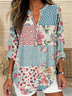 Women's Long Sleeve Blouse Spring/Fall As Picture Floral Printing Cotton-Blend V Neck Daily Going Out Casual Top