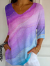 Women's Three Quarter Sleeve T-shirt Spring/Fall Purple Abstract Printing V Neck Daily Going Out Casual Top