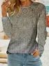 Women's Long Sleeve T-shirt Spring/Fall Gray Paisley Printing Jersey Crew Neck Daily Going Out Casual Top