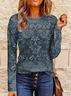 Women's Long Sleeve T-shirt Spring/Fall Purplish blue Floral Printing Jersey Crew Neck Daily Going Out Casual Top