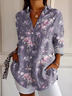 Women's Long Sleeve Shirt Spring/Fall Purple Floral Buckle Shirt Collar Regular Sleeve Daily Going Out Casual Top