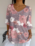 Women's Three Quarter Sleeve T-shirt Spring/Fall As Picture Floral Printing V Neck Daily Going Out Casual Top