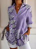 Women's Long Sleeve Shirt Spring/Fall Purple Floral Buckle Shirt Collar Regular Sleeve Daily Going Out Casual Top