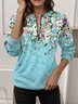Regular Fit Women's Commuter Gradient Floral Front Center Zipper Sweatshirt