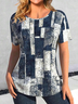 Crew Neck Cotton Casual Plaid T-Shirt