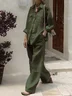 Casual Plain Shirt Collar Two-Piece Set