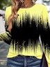 Women's T Shirt Casual Print Long Sleeve Regular Tops Crew Neck Daily Yellow Light Blue Spring Fall