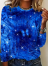Women's Long Sleeve T-shirt Spring/Fall Blue Abstract Printing Jersey Crew Neck Daily Going Out Casual Top